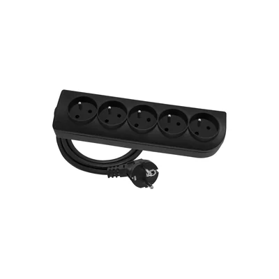 5-way portable extension cord, 5x2P+Z black 250V~/10A 3x1mm² PVC- 3m with molded angled UNISCHUKO plug and mounting holes, Classic PSN-503-2
