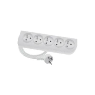5-way portable extension cord, 5x2P+Z white 250V~/16A 3x1.5mm² PVC- 1.5m with molded angled UNISCHUKO plug and mounting holes, Classic PSN-501.5-1.5