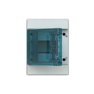 65P04X12 carcasa gris, 4M, IP65, 63A, clase II, 202x152x117mm (alto x ancho x profundidad) | Carriles DIN | Puerta transparente | Sin N+PE