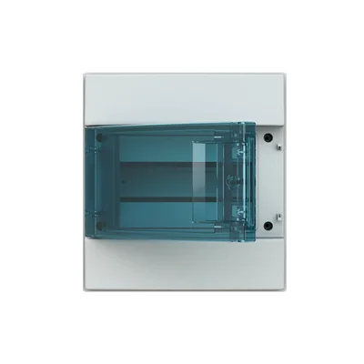 65P08X12A graues Gehäuse, 8 m, IP65, 63 A, Schutzklasse II, 250 x 232 x 155 mm (H x B x T) | DIN-Schienen | transparente Tür | N+PE-Schraube