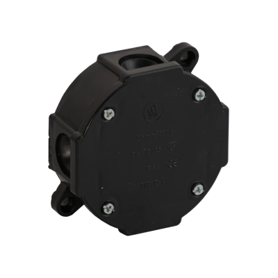 „75” 4-inlet surface-mounted box with knockouts 79x79x37mm IP44 cover with 4 screws black