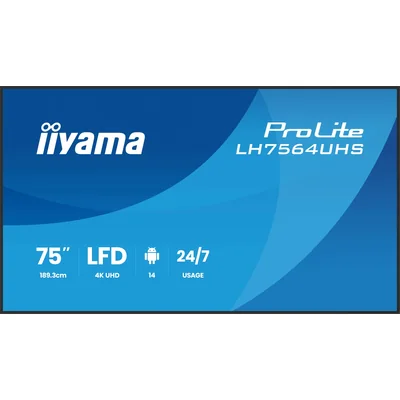75" iiyama DS LH7564UHS-B1AG Präsentationsmonitor, 4K VA LED, USB-C, iiSignage² (CMS), iiControl (DMS), iiShare, 24/7