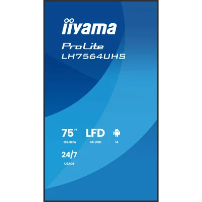 75" iiyama DS LH7564UHS-B1AG Präsentationsmonitor, 4K VA LED, USB-C, iiSignage² (CMS), iiControl (DMS), iiShare, 24/7