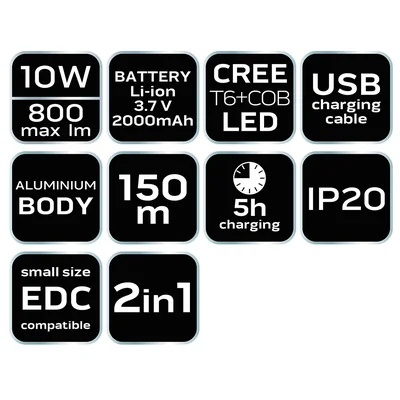 800lm 2-in-1 CREE T6 LED USB Rechargeable Flashlight