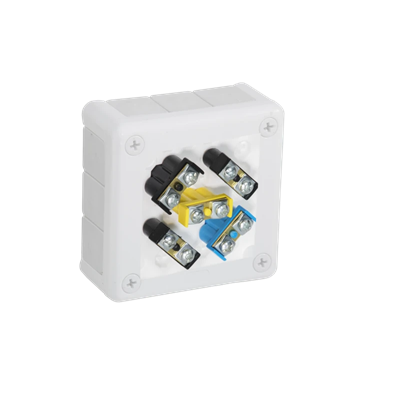 „90” 12-inlet surface-mounted box with rubber glands 98x98x42mm IP55 cover for 4 screws with terminals white