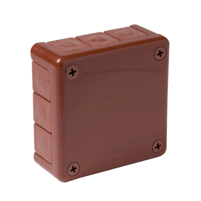 „90” 12-inlet surface-mounted box with rubber glands 98x98x42mm IP55 cover with 4 screws brown