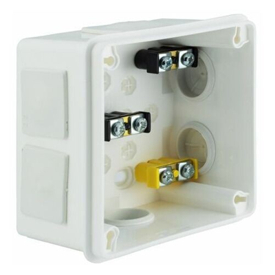 „90” 6-inlet surface-mounted box with rubber glands 98x98x65mm IP55 cover for 4 screws with terminals white