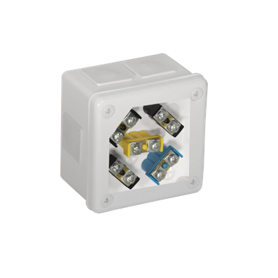 „90” 6-inlet surface-mounted box with rubber glands 98x98x65mm IP55 cover for 4 screws with terminals white