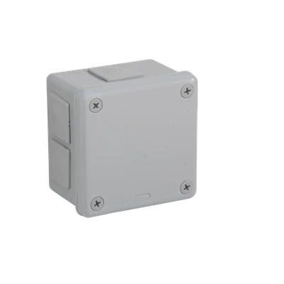 „90” 6-inlet surface-mounted box with rubber glands 98x98x65mm IP55 lid for 4 screws gray