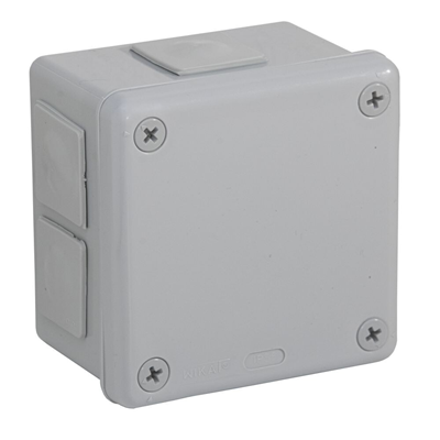 „90” 6-inlet surface-mounted box with rubber glands 98x98x65mm IP55 lid for 4 screws gray