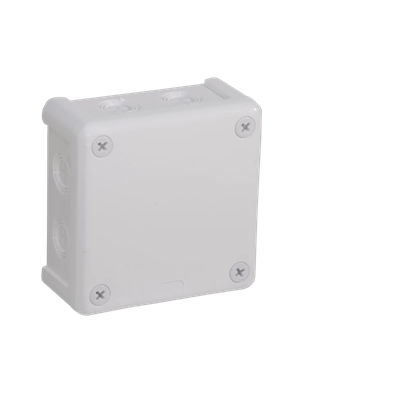 „90” 8-inlet surface-mounted box with knockouts 98x98x42mm IP55 cover for 4 screws white