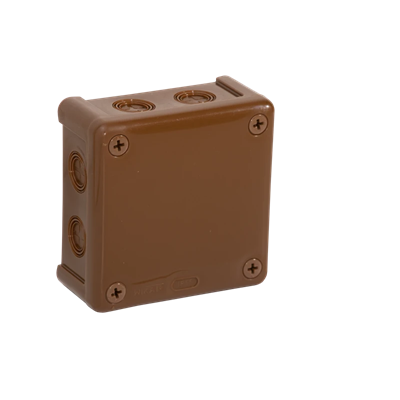 „90” 8-inlet surface-mounted box with knockouts 98x98x42mm IP55 cover with 4 screws brown