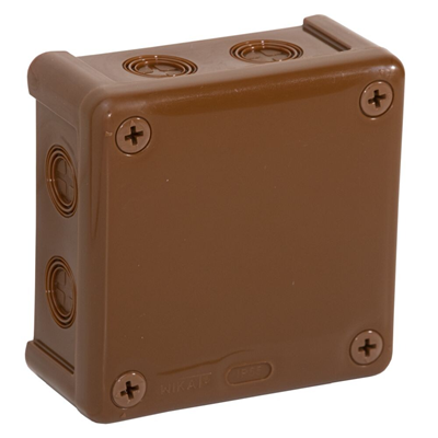 „90” 8-inlet surface-mounted box with knockouts 98x98x42mm IP55 cover with 4 screws brown