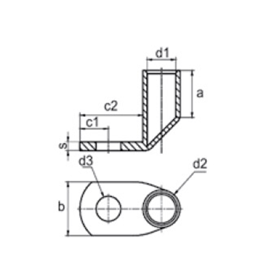 90° angled copper ring eyelet, tin-plated 10mm² for M5 screw 5 pcs.