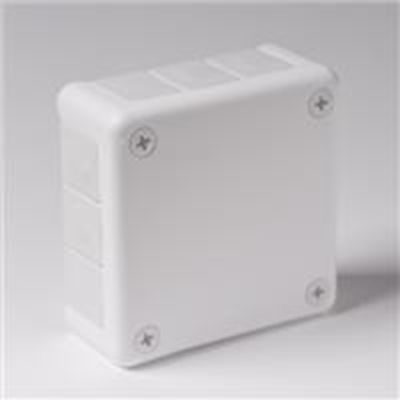 "90" Caja de superficie con prensaestopas de goma, 6 entradas, 98x98x65mm IP55, tapa para 4 tornillos, blanca