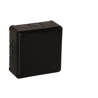 „90” Puszka natynkowa z dławnicami gumowymi 12-wlotowa 98x98x42mm IP55 dekiel na 4 wkręty czarna