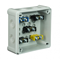 „90” Surface-mounted box with knockouts 8-inlets 98x98x42mm IP55 cover for 4 screws with terminals gray