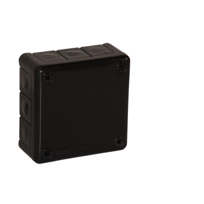 „90” Surface-mounted box with rubber glands 12-inlets 98x98x42mm IP55 cover with 4 screws black