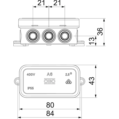 A-SERIE A6-Anschlusskasten ohne IP55-Klemmenblock
