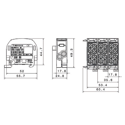 Abzweigverteilerblock Al/Cu SCB 25 grau