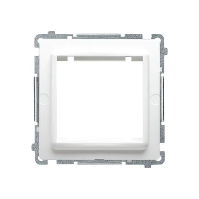 Adaptador para equipamiento estándar de 45x45 mm. Fijación a la caja con garras y tornillos, blanco