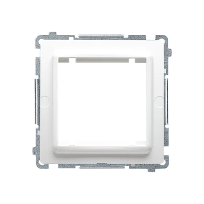 Adaptateur (adaptateur) pour accessoires standard 45x45 mm. Fixation au boîtier avec clips et vis, blanc