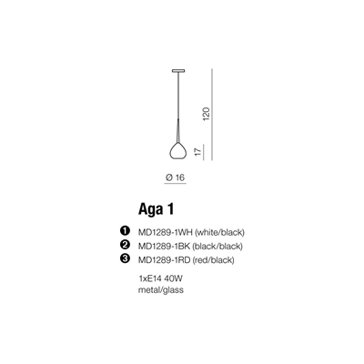 AGA 1 Suspension E14 IP20 noir