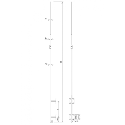 Aguja de chimenea fi18/16/10 L=3000 mm, plegable, inoxidable