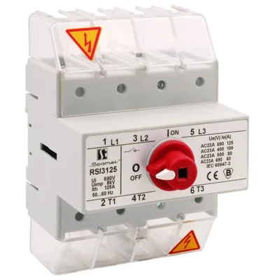 AISLADOR DE 3 POLOS + N (DESCONECTOR) 125A CON MANIJA EN EL DESCONECTOR AMARILLO-ROJO