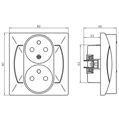 AKCENT Double socket outlet with earthing, beige, with phase invariance function