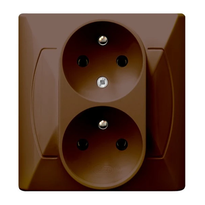 AKCENT Double socket outlet with earthing function brown