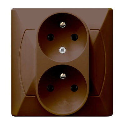 AKCENT Double socket outlet with earthing function brown