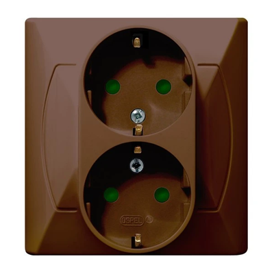 AKCENT Double socket-outlet with grounding, brown current paths shutters