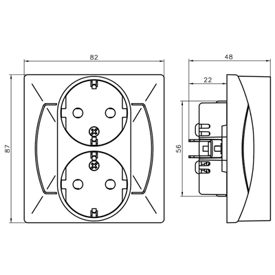 AKCENT Double socket with earthing, schuko, beige, equipped with shutters for current paths