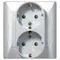 AKCENT Double socket with earthing schuko, white, equipped with shutters for current paths