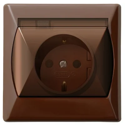 AKCENT Enchufe antisalpicaduras con puesta a tierra, marrón, tapa transparente