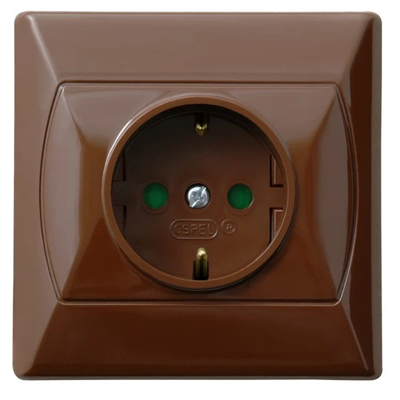 AKCENT Single socket outlet with grounding, brown, equipped with shutters for current paths