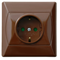 AKCENT Single socket outlet with grounding, brown, equipped with shutters for current paths