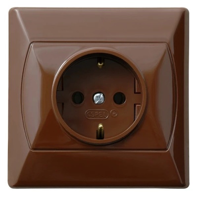 AKCENT Single socket with earthing schuko brown