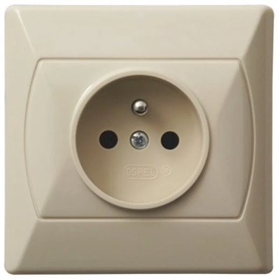 AKCENT Single socket with grounding, beige, equipped with shutters for current paths