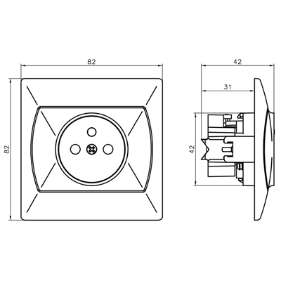 AKCENT Single socket with grounding, beige, equipped with shutters for current paths