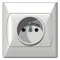 AKCENT Single socket with grounding, white, equipped with shutters for current paths