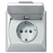 AKCENT Splashproof socket with grounding, white, transparent lid, equipped with shutters for current paths