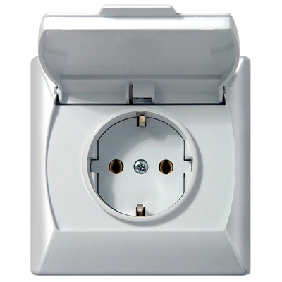 AKCENT Splashproof socket with grounding white, white lid