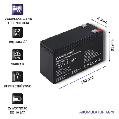 Akumulator AGM 12V 7.2 Ah max 108A
