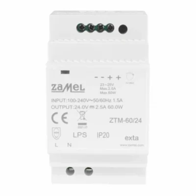 Alimentation à découpage montée sur rail TH-35 (DIN), 60 W, 24 V CC, type : ZTM-60/24