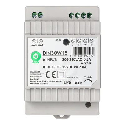 Alimentation sur rail DIN, 15 V CC, 2,0 A