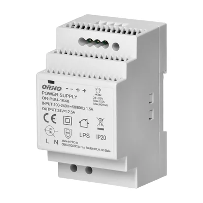 Alimentation sur rail DIN 24 V CC, 2,5 A, 60 W, largeur 3 modules