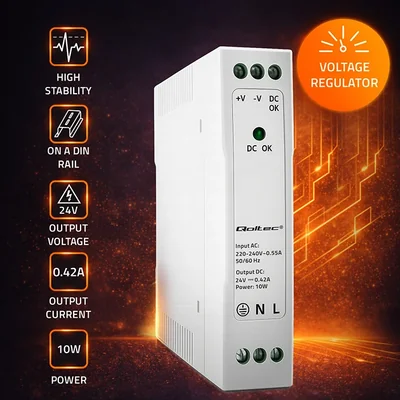 Alimentation sur rail DIN Qoltec | 10 W | 24 V | 0,42 A | Blanche | Fine