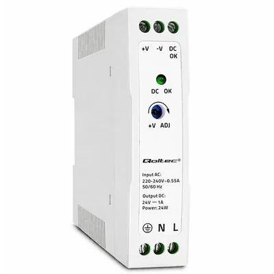 Alimentation sur rail DIN Qoltec | 24 W | 24 V | 1 A | Blanche | Fine